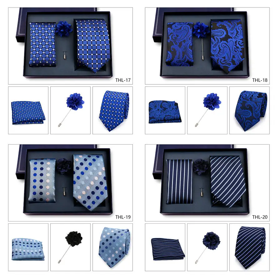 Elegant Ties For Men Classic Paisly Neck Tie Pocket Square Brooch Set With Gift Box Mens Business Wedding Suit Accessories