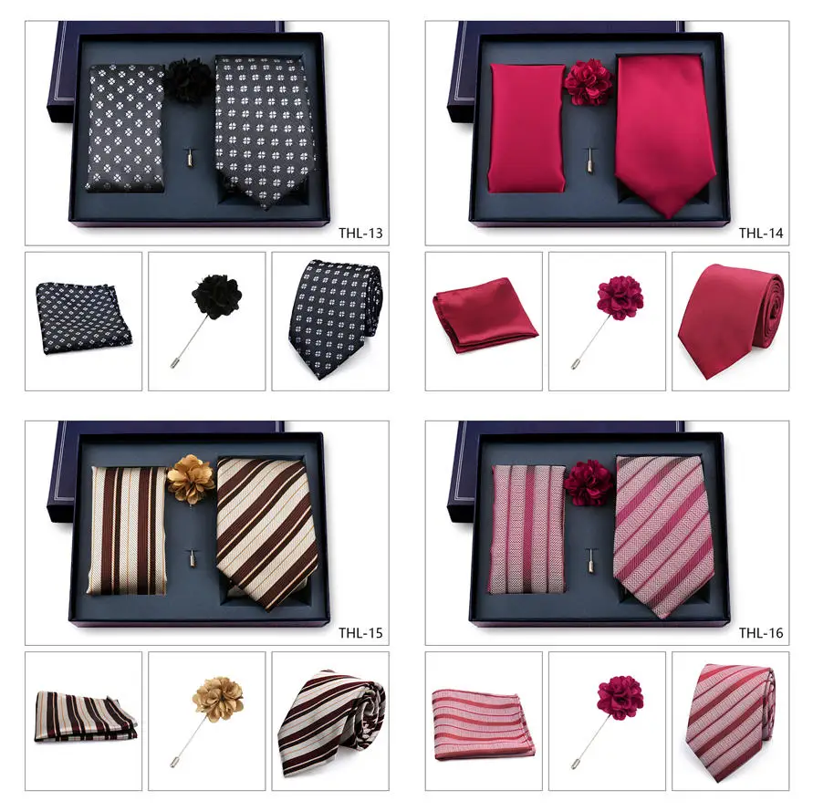 Elegant Ties For Men Classic Paisly Neck Tie Pocket Square Brooch Set With Gift Box Mens Business Wedding Suit Accessories