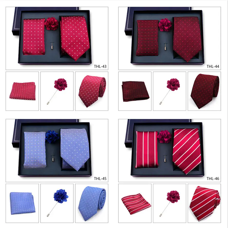 Elegant Ties For Men Classic Paisly Neck Tie Pocket Square Brooch Set With Gift Box Mens Business Wedding Suit Accessories