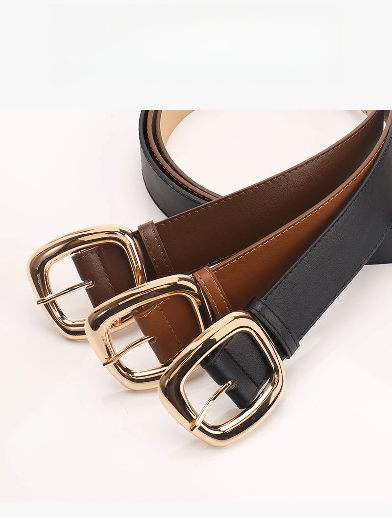 New Versatile Trapezoidal Buckle Wide Women's Belt Fashionable Commuting Casual Style Paired with Jeans Clothing Belt for Women