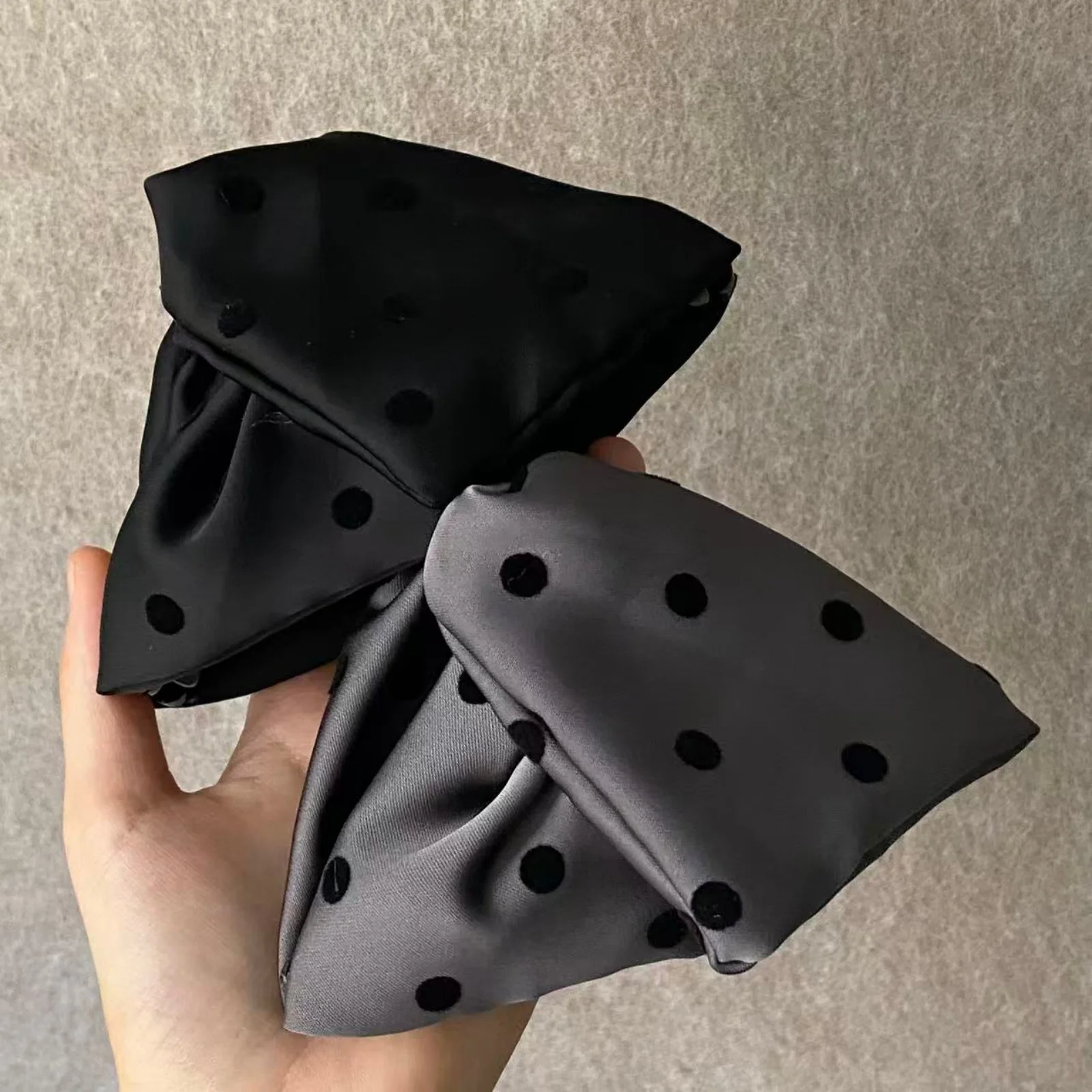 1PC Polka Dot Bow Hair Clips, Satin Fabric Black&Gray Vintage Hair Accessories, Cute Hair Decorations For Women Girls Daily Wear