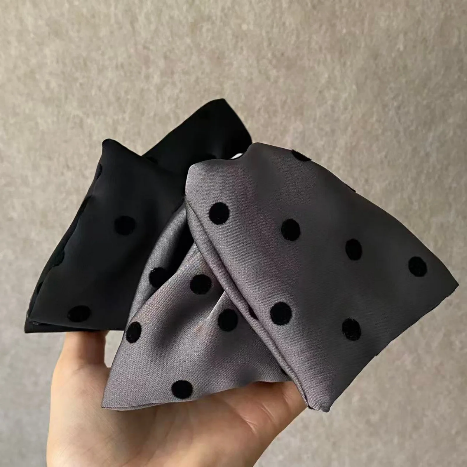 1PC Polka Dot Bow Hair Clips, Satin Fabric Black&Gray Vintage Hair Accessories, Cute Hair Decorations For Women Girls Daily Wear