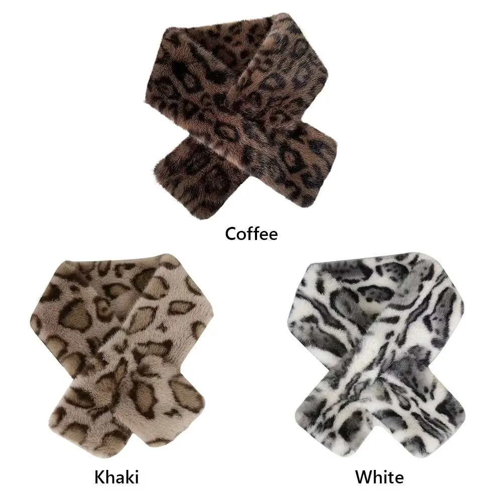 Cute Thicken Warm Leopard Print Scarf Windproof Soft Faux Fur Scarf Faux Collar Faux Rabbit Fur Winter Scarf Women's Wear