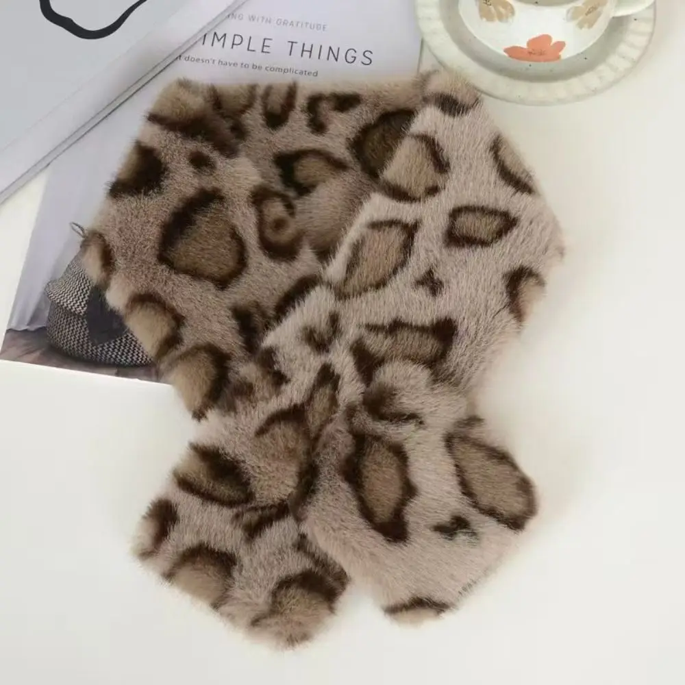 Cute Thicken Warm Leopard Print Scarf Windproof Soft Faux Fur Scarf Faux Collar Faux Rabbit Fur Winter Scarf Women's Wear