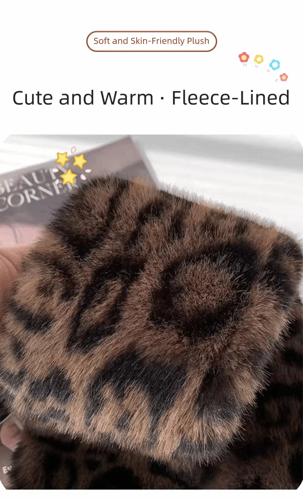 Cute Thicken Warm Leopard Print Scarf Windproof Soft Faux Fur Scarf Faux Collar Faux Rabbit Fur Winter Scarf Women's Wear