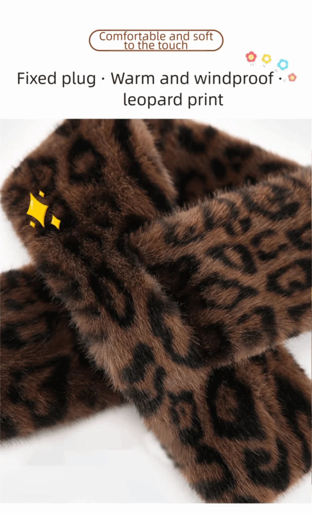 Cute Thicken Warm Leopard Print Scarf Windproof Soft Faux Fur Scarf Faux Collar Faux Rabbit Fur Winter Scarf Women's Wear