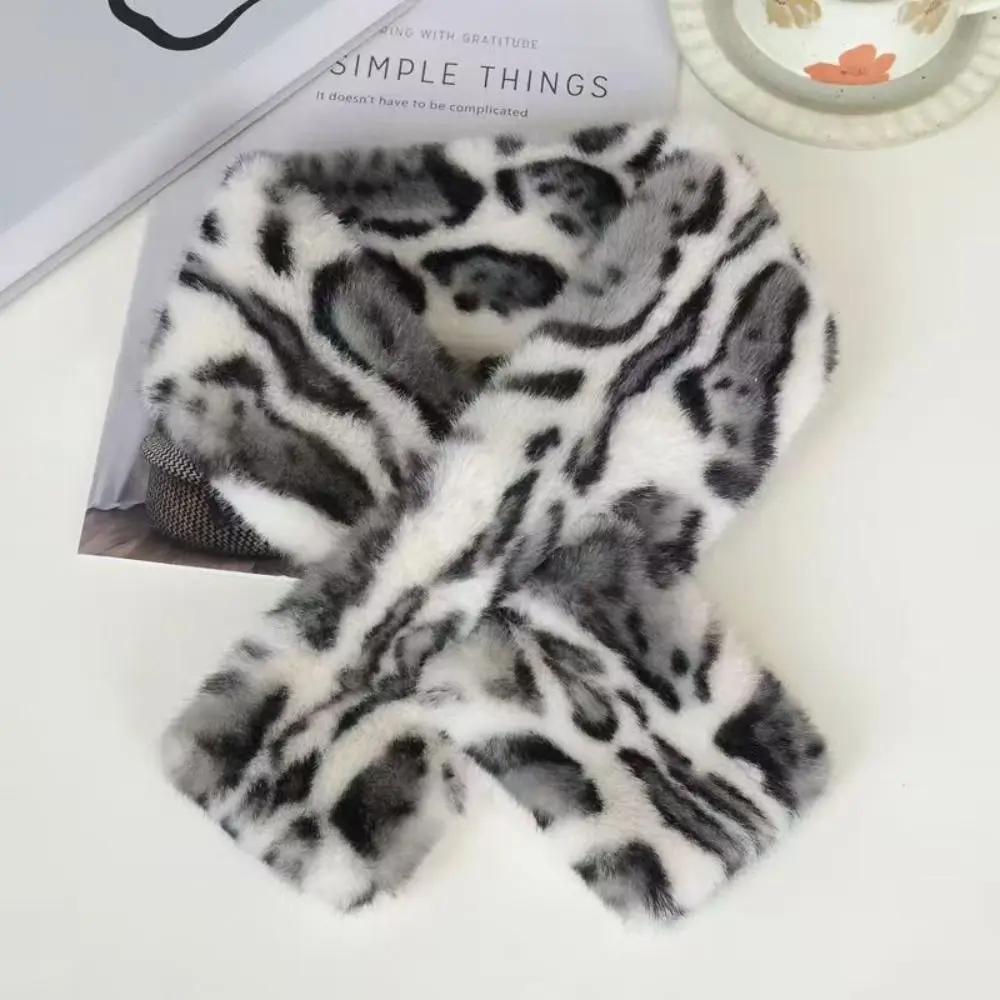 Cute Thicken Warm Leopard Print Scarf Windproof Soft Faux Fur Scarf Faux Collar Faux Rabbit Fur Winter Scarf Women's Wear
