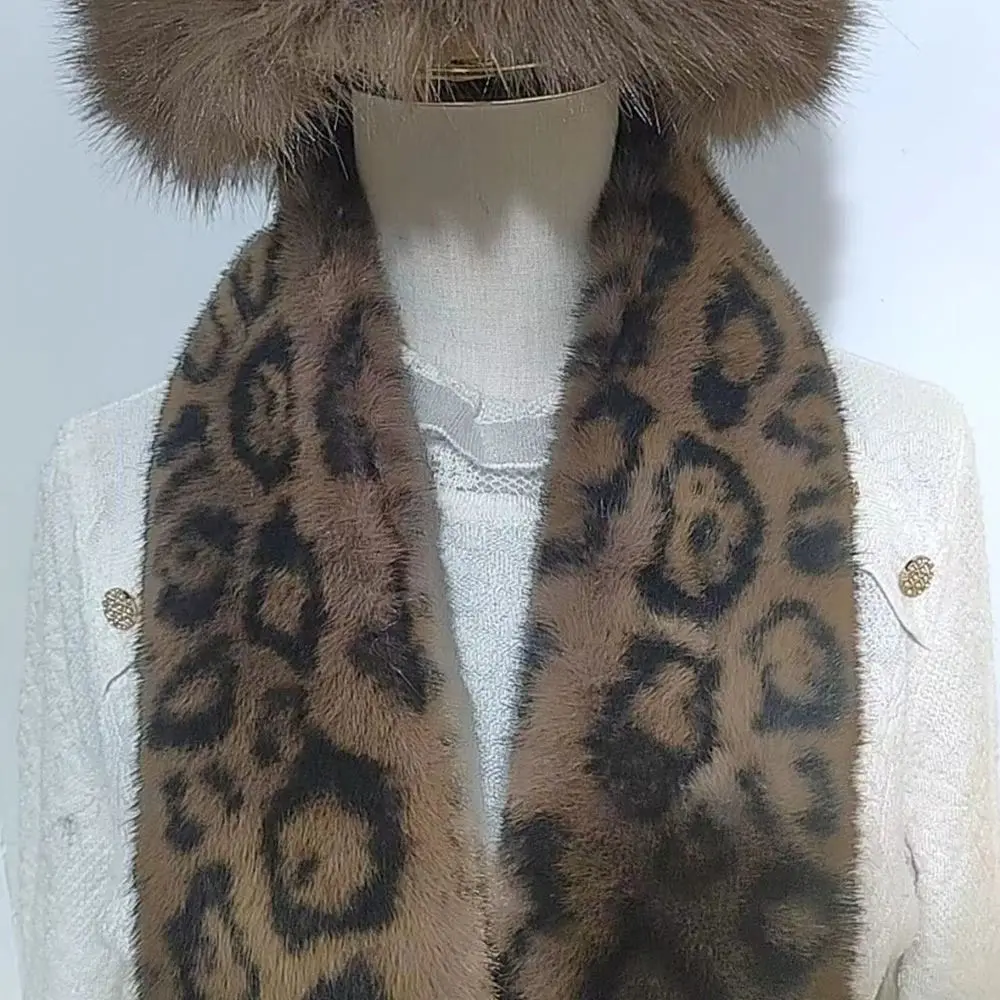 Cute Thicken Warm Leopard Print Scarf Windproof Soft Faux Fur Scarf Faux Collar Faux Rabbit Fur Winter Scarf Women's Wear