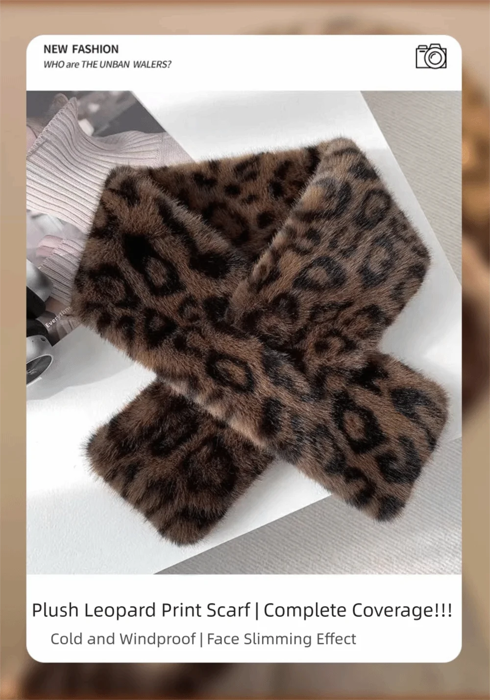 Cute Thicken Warm Leopard Print Scarf Windproof Soft Faux Fur Scarf Faux Collar Faux Rabbit Fur Winter Scarf Women's Wear