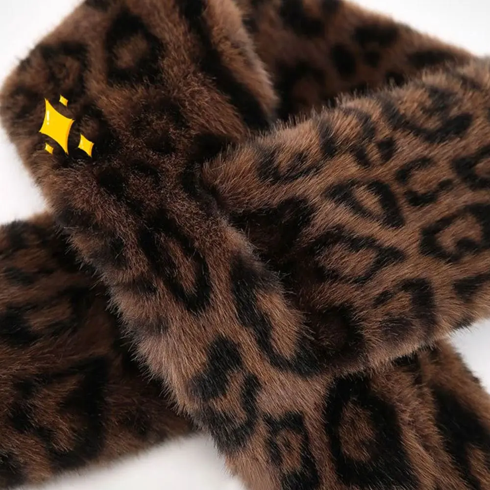 Cute Thicken Warm Leopard Print Scarf Windproof Soft Faux Fur Scarf Faux Collar Faux Rabbit Fur Winter Scarf Women's Wear