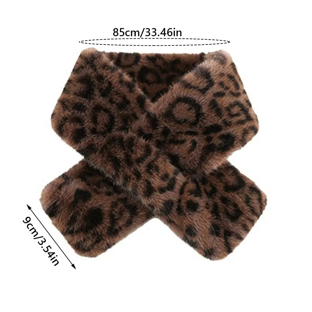 Cute Thicken Warm Leopard Print Scarf Windproof Soft Faux Fur Scarf Faux Collar Faux Rabbit Fur Winter Scarf Women's Wear