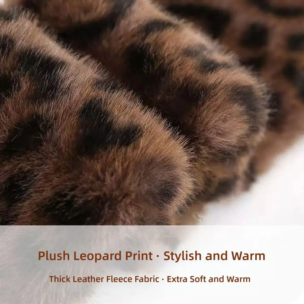 Cute Thicken Warm Leopard Print Scarf Windproof Soft Faux Fur Scarf Faux Collar Faux Rabbit Fur Winter Scarf Women's Wear