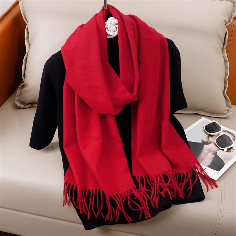 51Color Solid Women Winter Scarf Warm Thicken Cashmere Shawl Outdoor Tassels Pashmina Lady Wrap Windproof Scarves Fashion Luxury