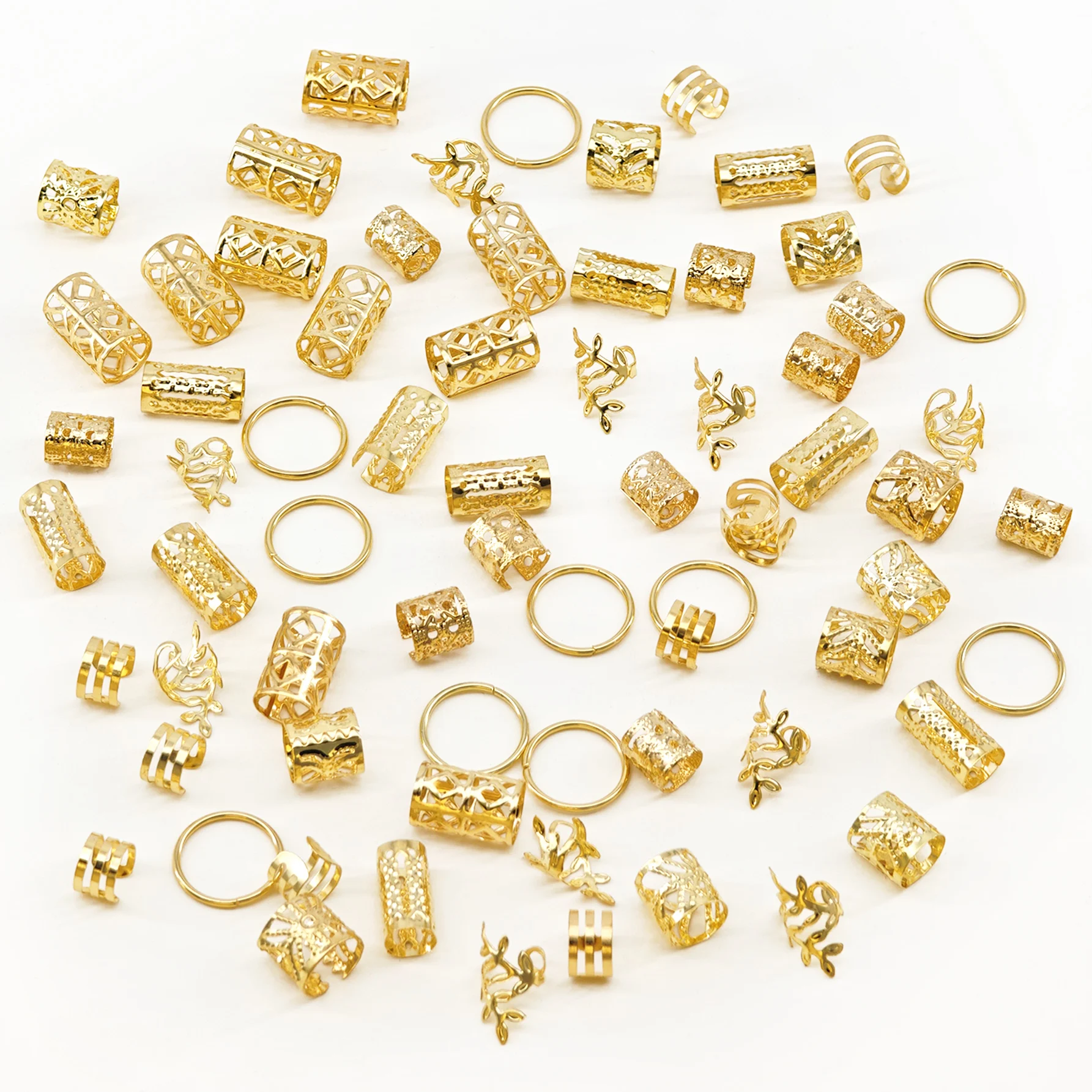 70Pcs Hair Beads Hair Cuffs Braiding Hair Rings Alloy Hair Charms For Loc Braids Hair Adjustable Metal Braid Hair Jewelry