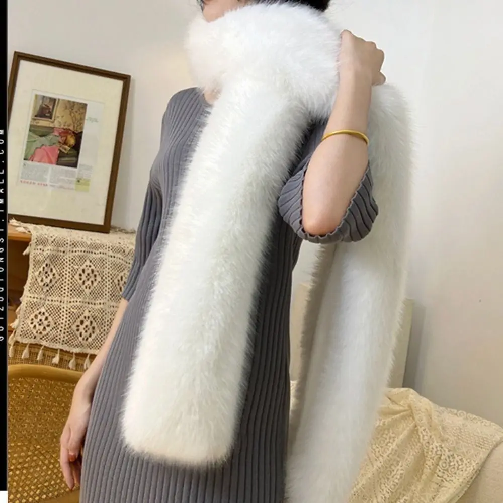 Vintage 180cm Fake Fur Long Scarf Soft Plush Fur Decor Winter Fluffy Scarf Thick Luxury Wraps Shawl Party