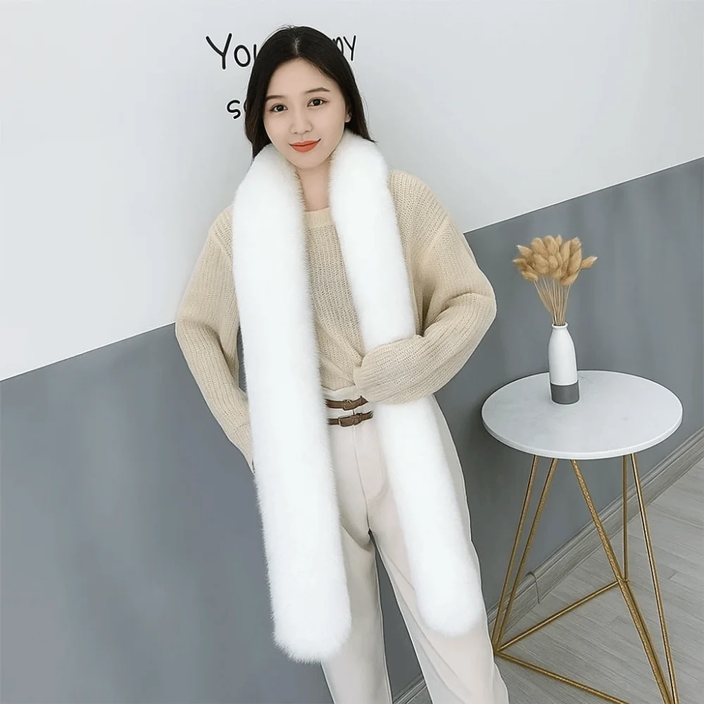 Vintage 180cm Fake Fur Long Scarf Soft Plush Fur Decor Winter Fluffy Scarf Thick Luxury Wraps Shawl Party