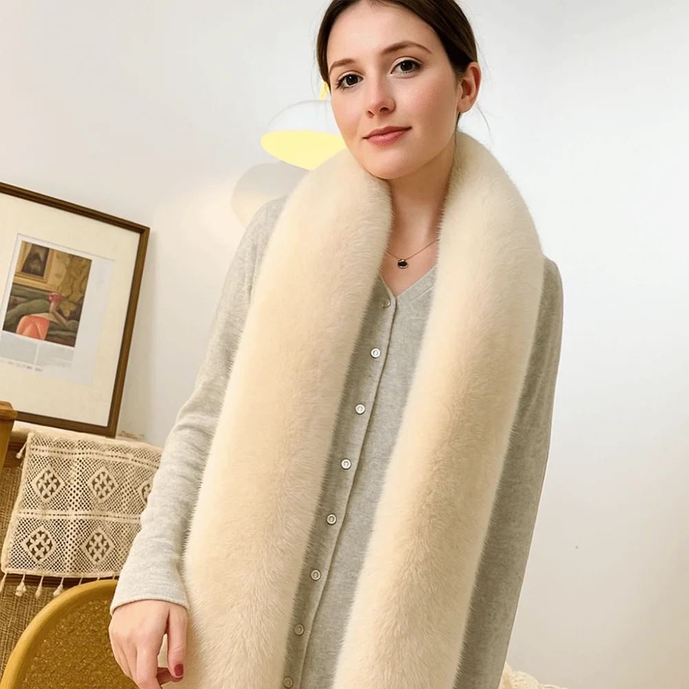 Vintage 180cm Fake Fur Long Scarf Soft Plush Fur Decor Winter Fluffy Scarf Thick Luxury Wraps Shawl Party