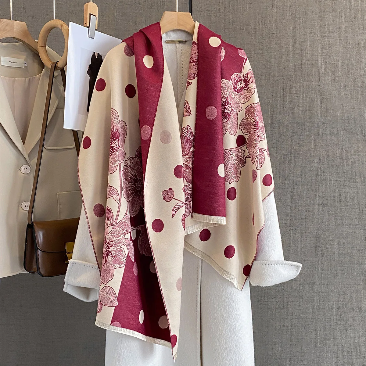 Women Autumn Winter Brand Thick Warm Scarves Cashmere Dot Floral Scarf Luxury Designer Shawl Wrap Poncho Echarpe Stoles Pashmina