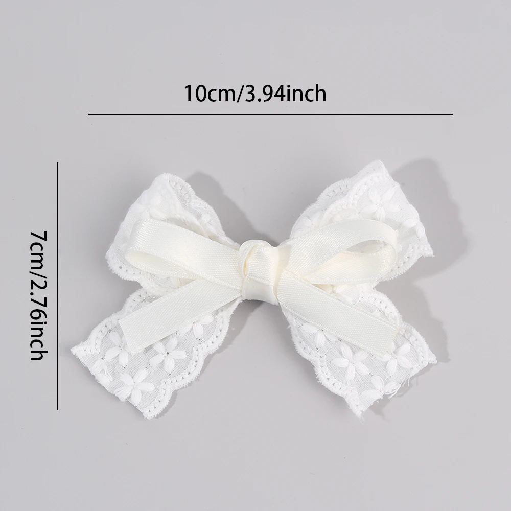2Pcs/Set Girls Cute Solid Flower Hair Clips White Floral Embroidery Bow Barrette For Children Baby Sweet Headwear Accessories