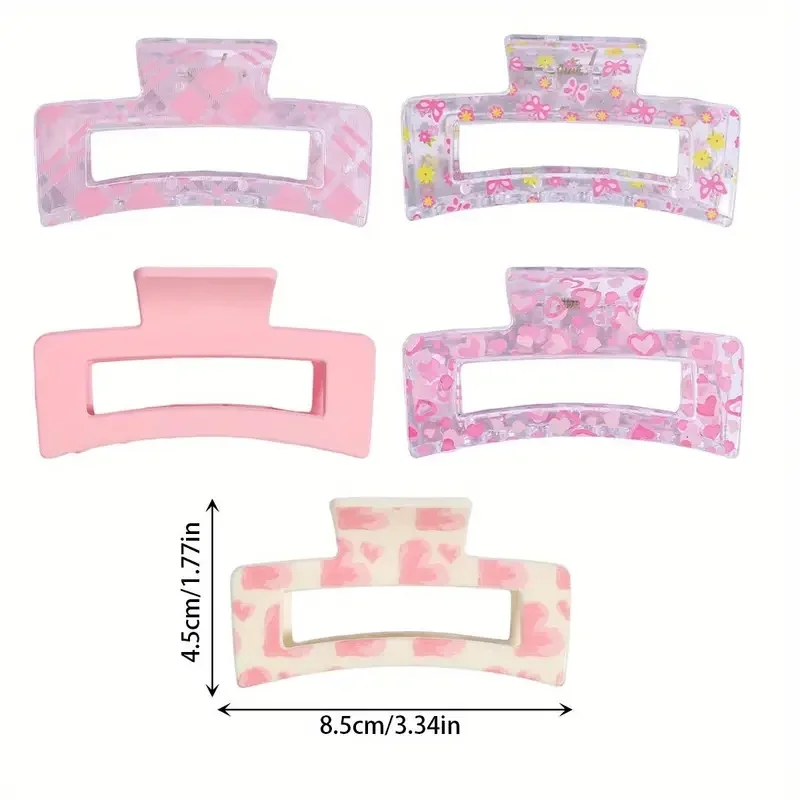 5pcs Simple Large Hollow Square Versatile Hair Accessories, Suitable for Back-to- Season Gift Giving Suitable for Thick Hair