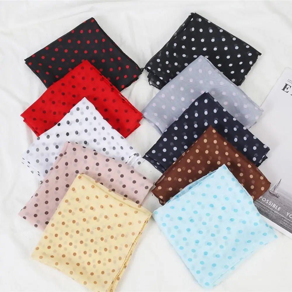 Summer Polka Dot Print Artificial Silk Scarf Thin Neck Warp Chiffon Soft Shawl Beach Sunscreen Square Women Neck Scarves