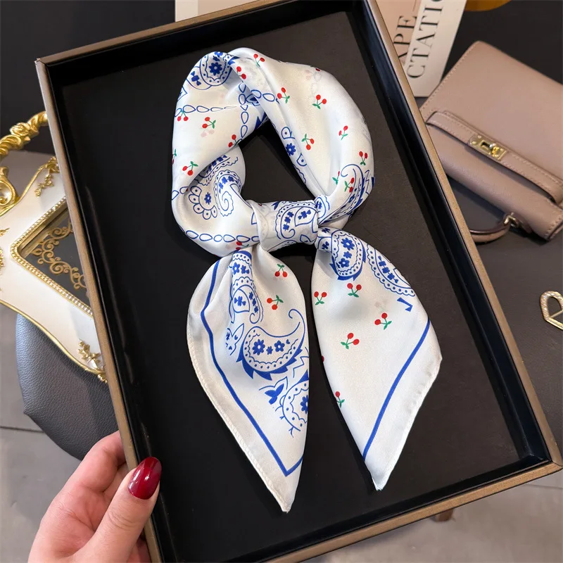 Pink Paisley Print Headscarf Women Silk Square Scarfs Foulard Bandana Female Neckerchief Fashion Decorate Hijab Lady Neck Ties