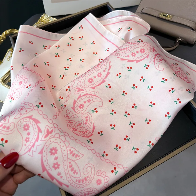 Pink Paisley Print Headscarf Women Silk Square Scarfs Foulard Bandana Female Neckerchief Fashion Decorate Hijab Lady Neck Ties
