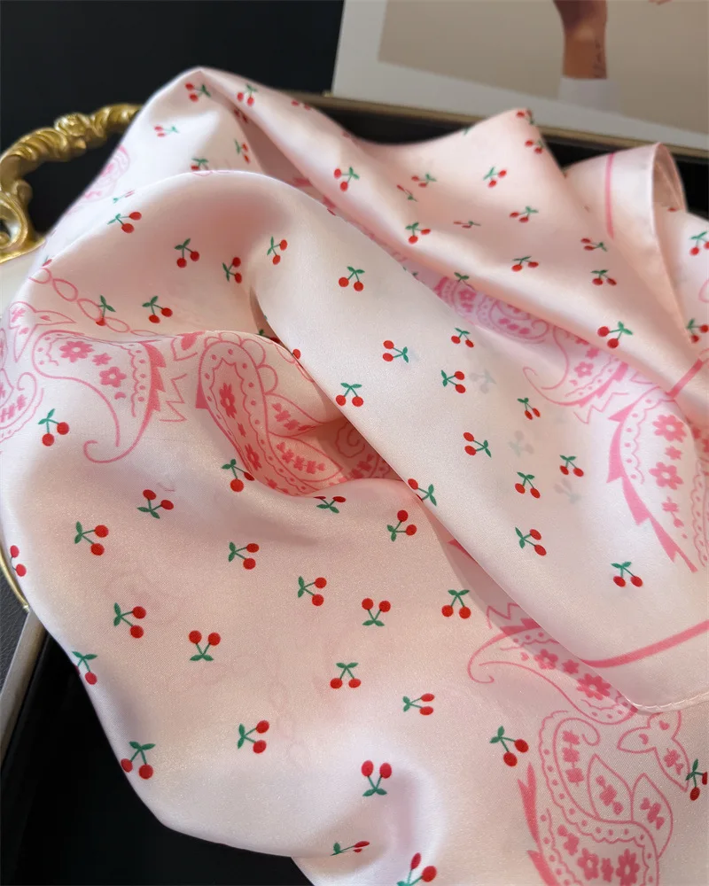 Pink Paisley Print Headscarf Women Silk Square Scarfs Foulard Bandana Female Neckerchief Fashion Decorate Hijab Lady Neck Ties