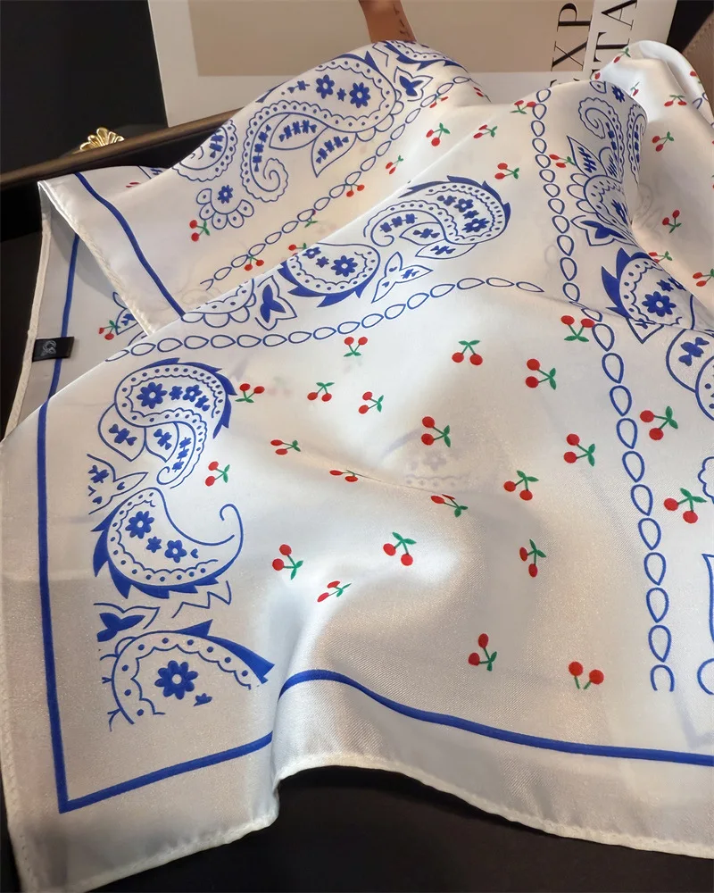 Pink Paisley Print Headscarf Women Silk Square Scarfs Foulard Bandana Female Neckerchief Fashion Decorate Hijab Lady Neck Ties