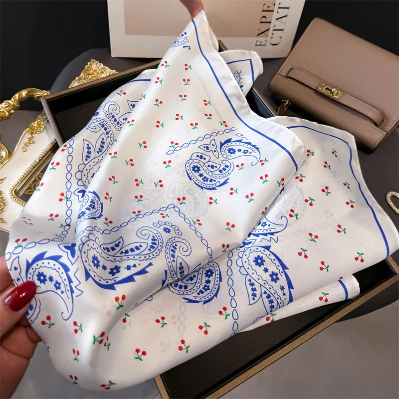 Pink Paisley Print Headscarf Women Silk Square Scarfs Foulard Bandana Female Neckerchief Fashion Decorate Hijab Lady Neck Ties