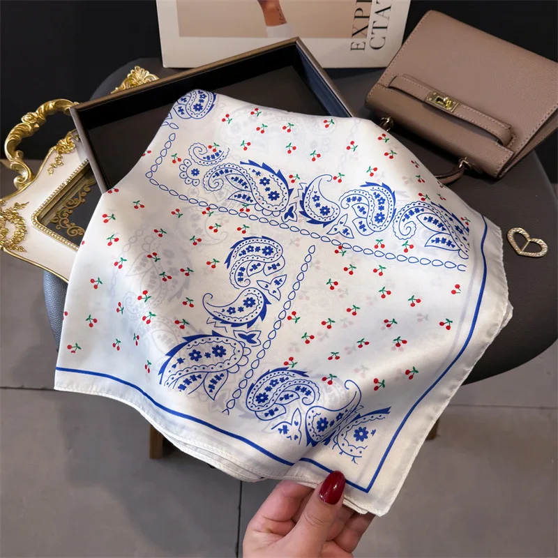 Pink Paisley Print Headscarf Women Silk Square Scarfs Foulard Bandana Female Neckerchief Fashion Decorate Hijab Lady Neck Ties