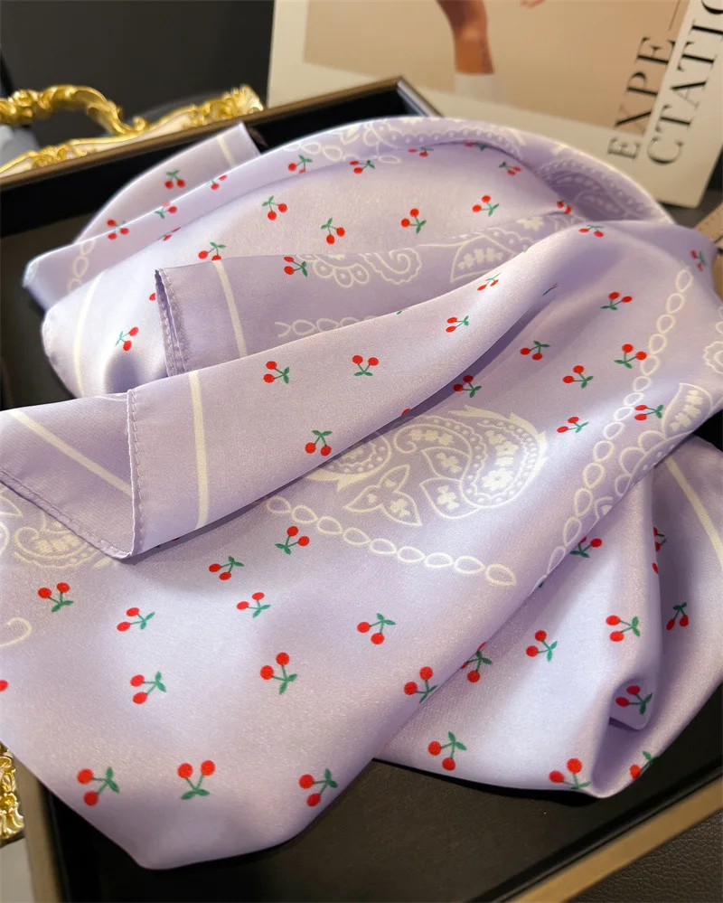 Pink Paisley Print Headscarf Women Silk Square Scarfs Foulard Bandana Female Neckerchief Fashion Decorate Hijab Lady Neck Ties