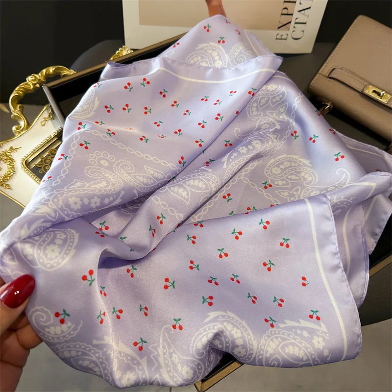 Pink Paisley Print Headscarf Women Silk Square Scarfs Foulard Bandana Female Neckerchief Fashion Decorate Hijab Lady Neck Ties
