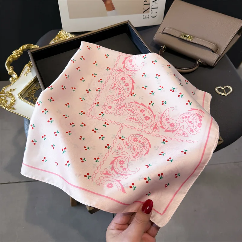 Pink Paisley Print Headscarf Women Silk Square Scarfs Foulard Bandana Female Neckerchief Fashion Decorate Hijab Lady Neck Ties