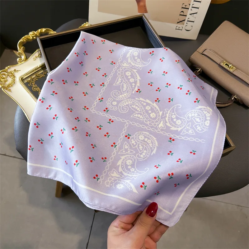 Pink Paisley Print Headscarf Women Silk Square Scarfs Foulard Bandana Female Neckerchief Fashion Decorate Hijab Lady Neck Ties