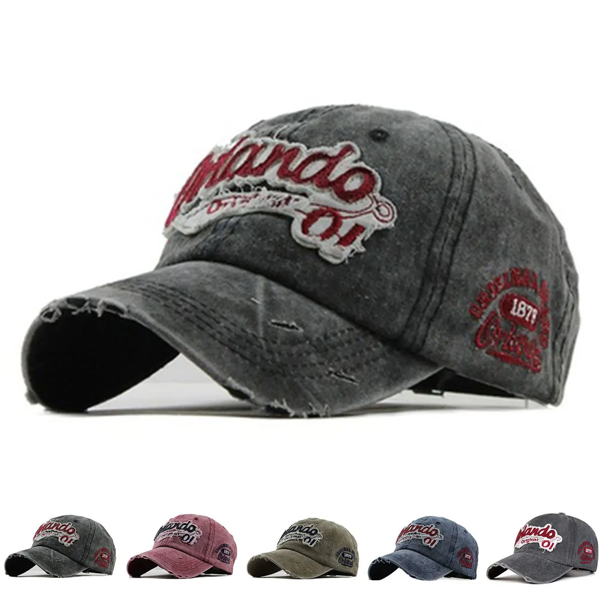 Spring and Autumn/Summer Broken Hole Baseball Hat Retro Men's and Women's Hat Alphabet Embroidered Duck Tongue Hat
