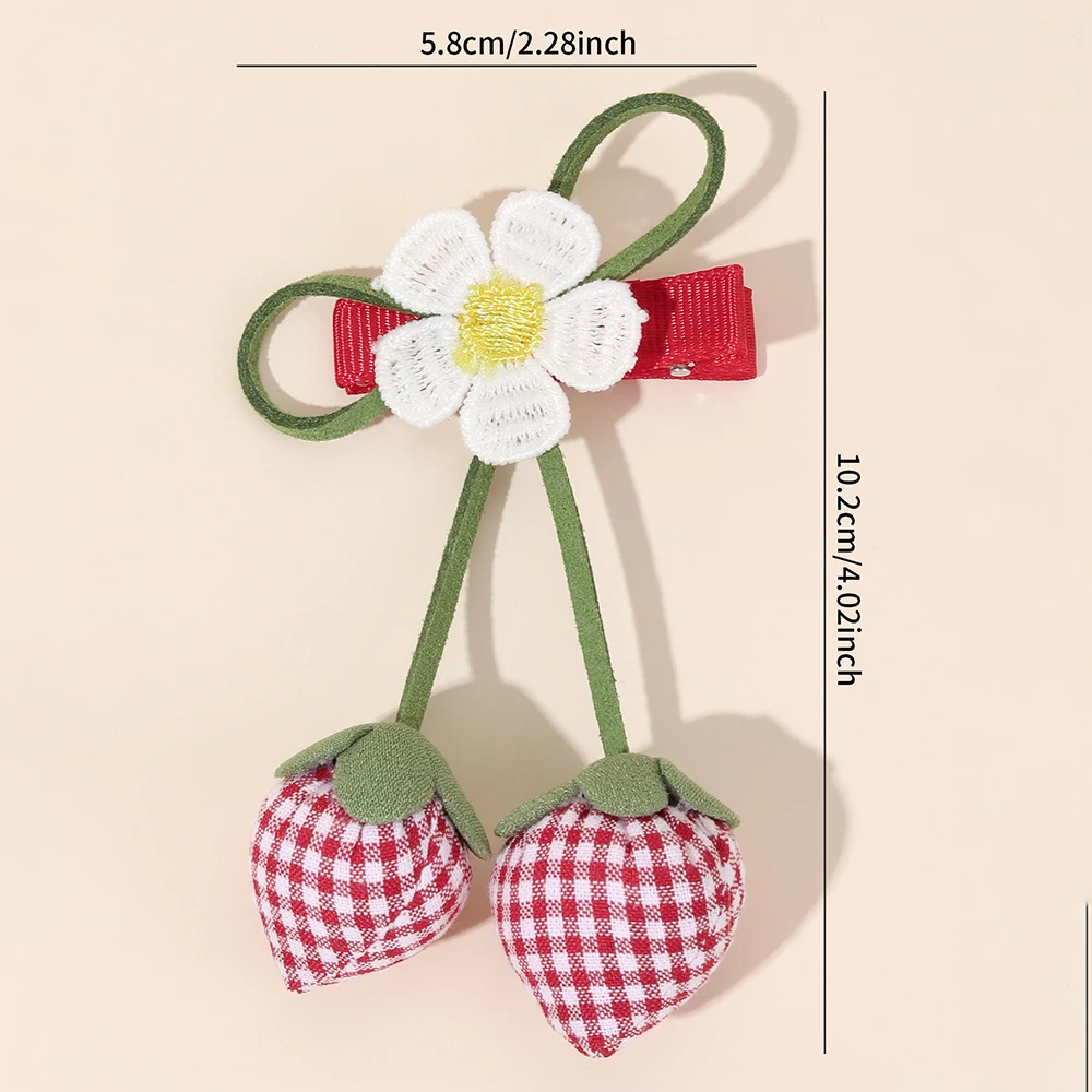 Korean Strawberry Bow Hair Clips Sweet Flower Lace Ribbon Bownot Hairpins For Girls Children Trendy Cute Headwear Accessories