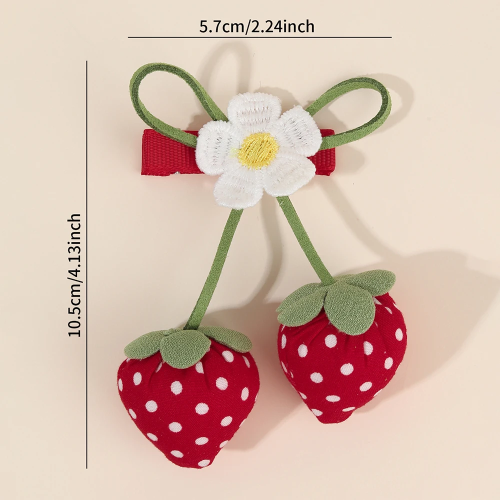 Korean Strawberry Bow Hair Clips Sweet Flower Lace Ribbon Bownot Hairpins For Girls Children Trendy Cute Headwear Accessories