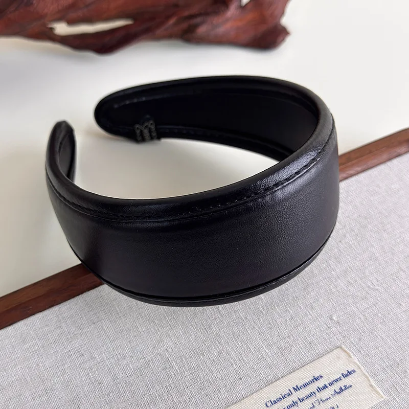 Retro Leather Headband for Women 2025 French Style Wide Hair Hoop Hairbands Female Headwear Hair Band Hair Accessories Headdress