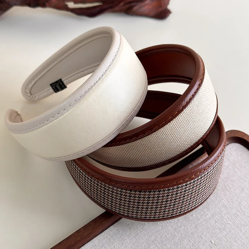 Retro Leather Headband for Women 2025 French Style Wide Hair Hoop Hairbands Female Headwear Hair Band Hair Accessories Headdress
