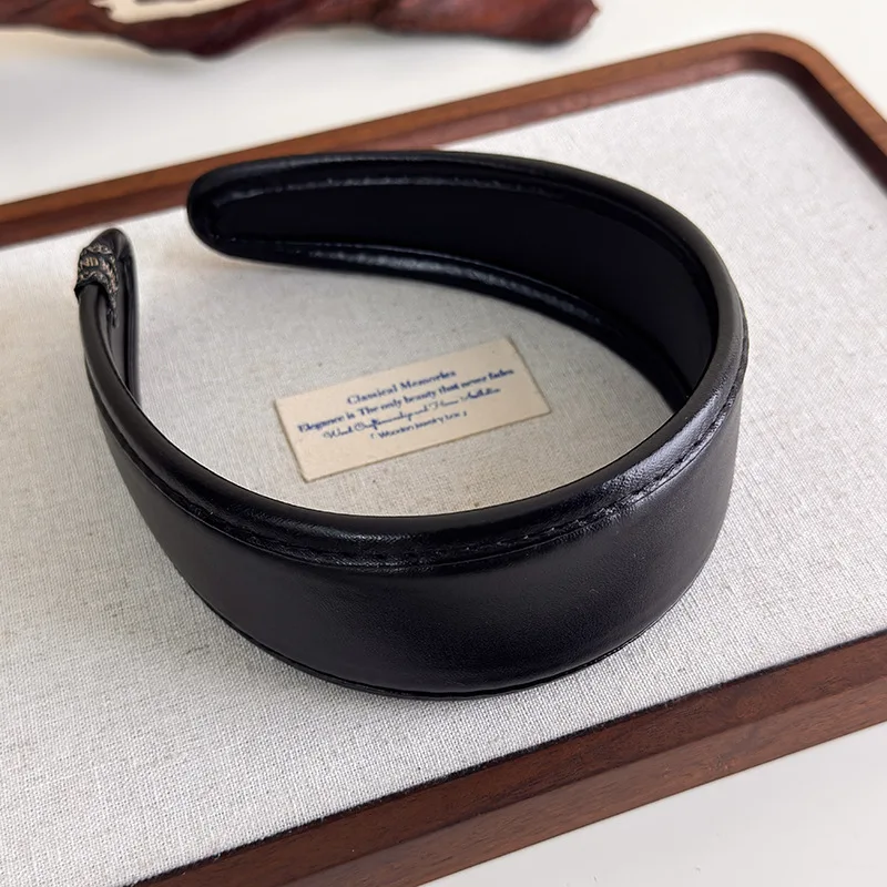 Retro Leather Headband for Women 2025 French Style Wide Hair Hoop Hairbands Female Headwear Hair Band Hair Accessories Headdress