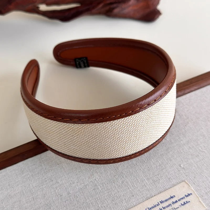Retro Leather Headband for Women 2025 French Style Wide Hair Hoop Hairbands Female Headwear Hair Band Hair Accessories Headdress