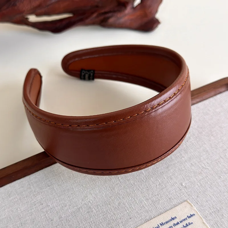 Retro Leather Headband for Women 2025 French Style Wide Hair Hoop Hairbands Female Headwear Hair Band Hair Accessories Headdress