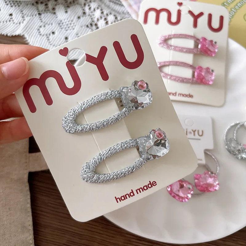Korean Glossy Hair Clips New Silver Pink White Bangs Side Barrettes for Girls Sweet Non Slip Double Wear 2pcs