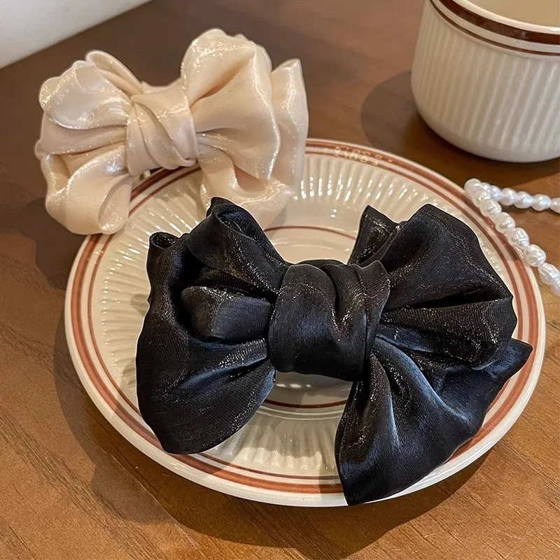 1/2/3pcs Solid Color Shiny Mesh Bow Hair Clip for Woman Fashion Girl Meatball Head Hair Clip Claw Hair Accessories