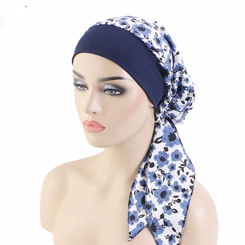 Wide Edge Elastic Headscarf With Ethnic Print for Women's Tie Headband Sleeping Cap