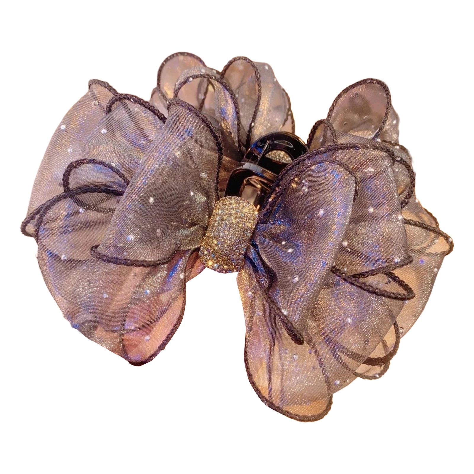 Trendy Gauze Hair Claw Korean Style Diamond Bow Shark Gripper For Women Elegant Gentle Hair Clip Girls Trendy Hair Accessories