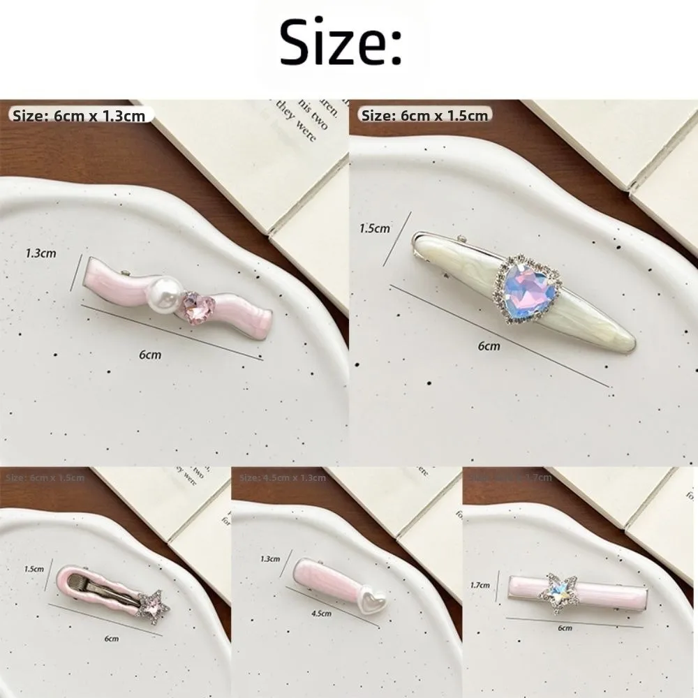 5Pcs/Set Trendy Sweet Galaxy Pink Hair Clips Cool Shiny Heart Shape Hairpins Star Pentagram Rhinestone Barrettes Women Girls