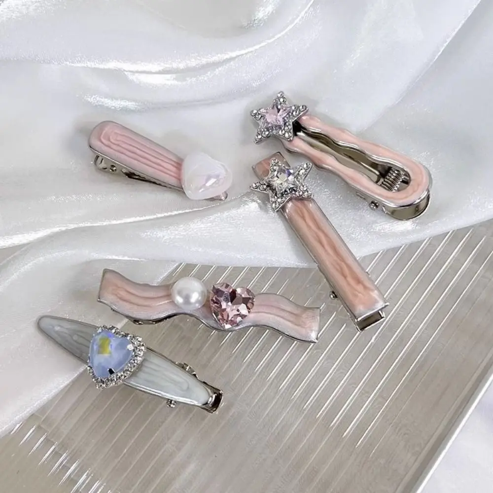 5Pcs/Set Trendy Sweet Galaxy Pink Hair Clips Cool Shiny Heart Shape Hairpins Star Pentagram Rhinestone Barrettes Women Girls