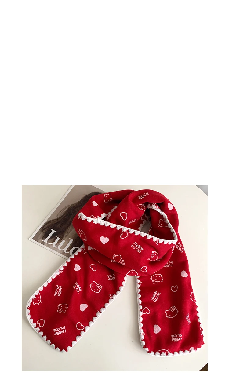 Red Cute Kitten Scarf For Women 2025 New Winter Korean Style Atmosphere Warm Scarf